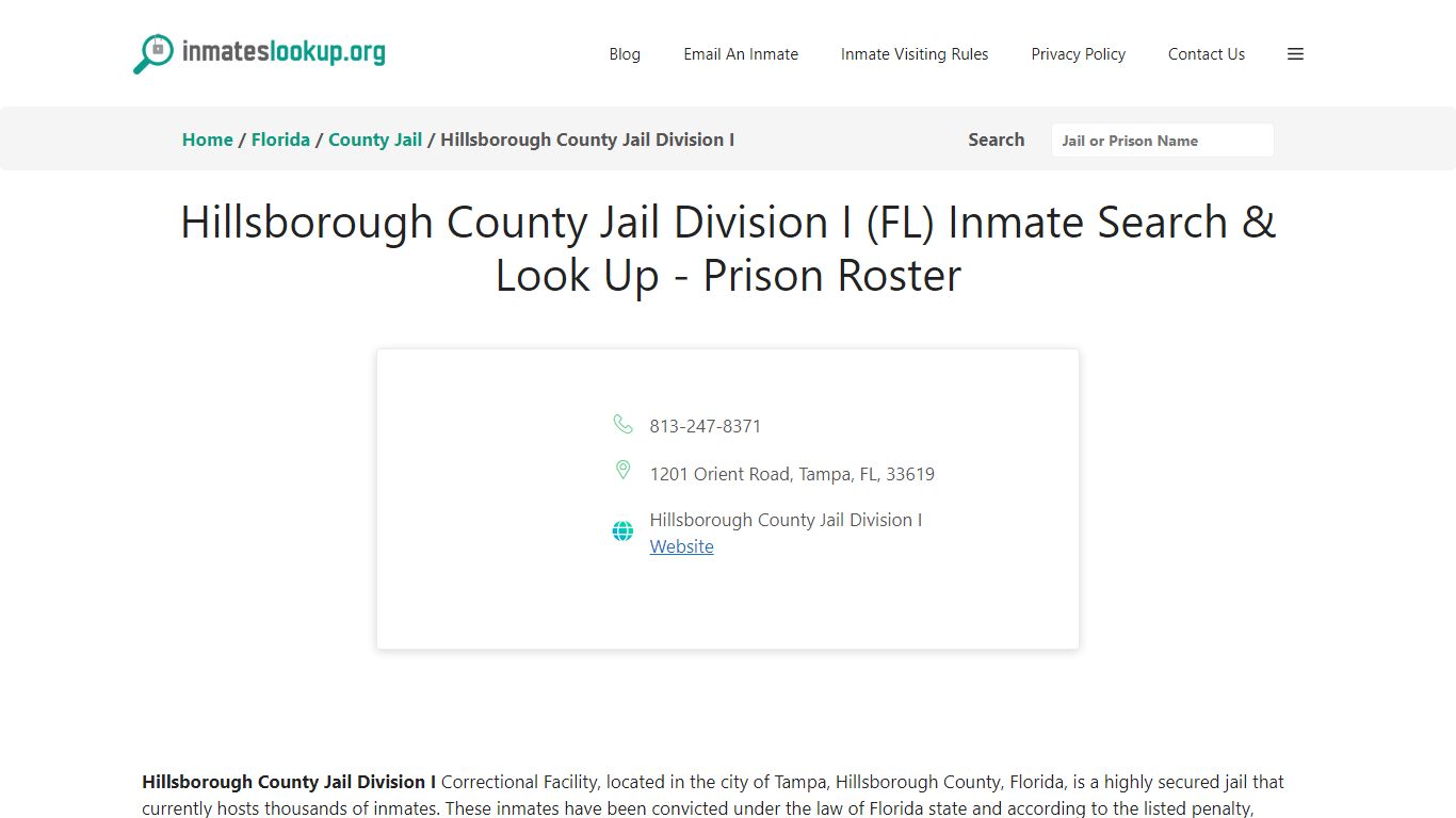 Hillsborough County Jail Division I (FL) Inmate Search & Look Up ...